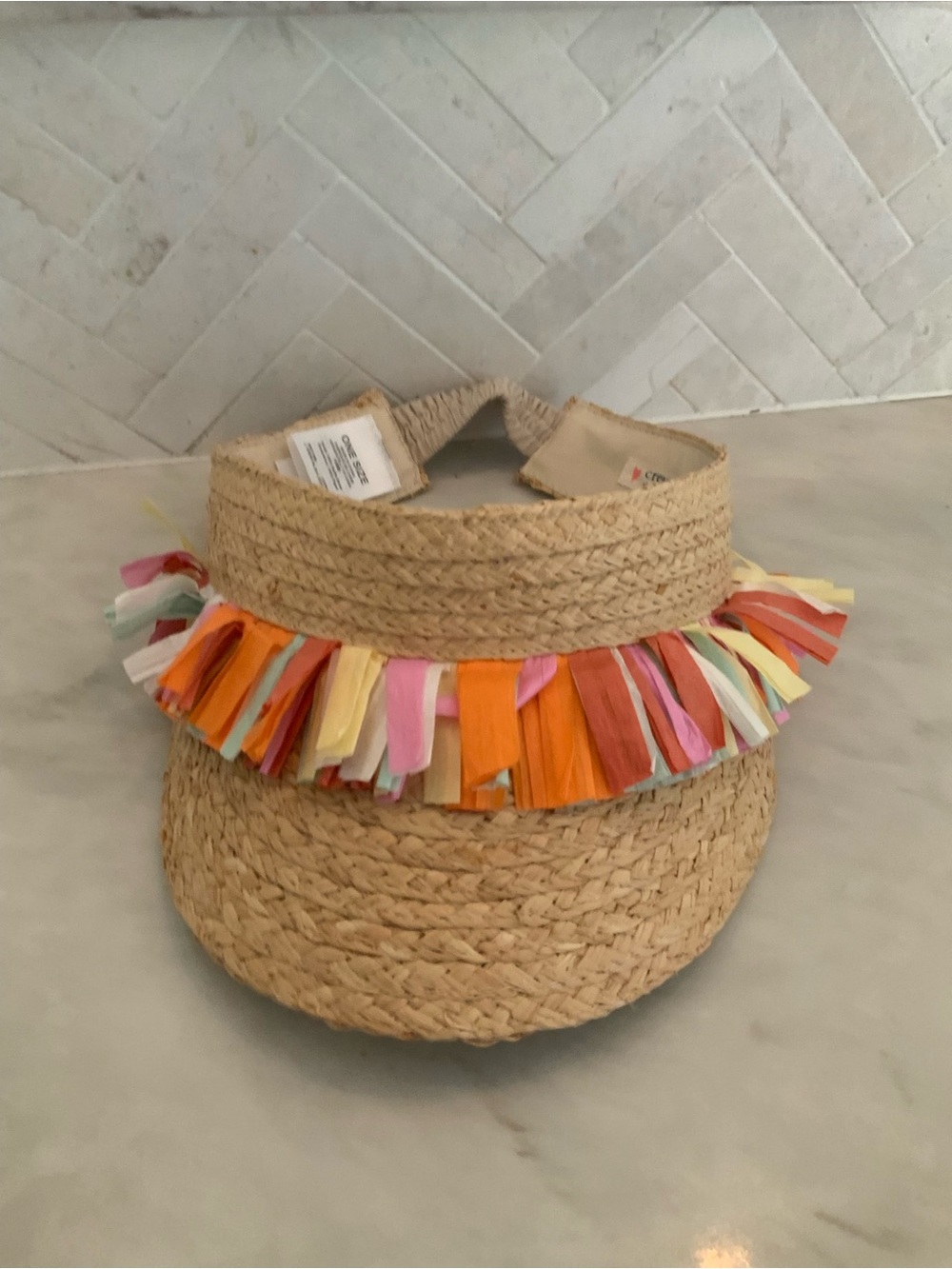 Crewcuts Straw Visor with Orange, Pink, Yellow & Mint Fringe